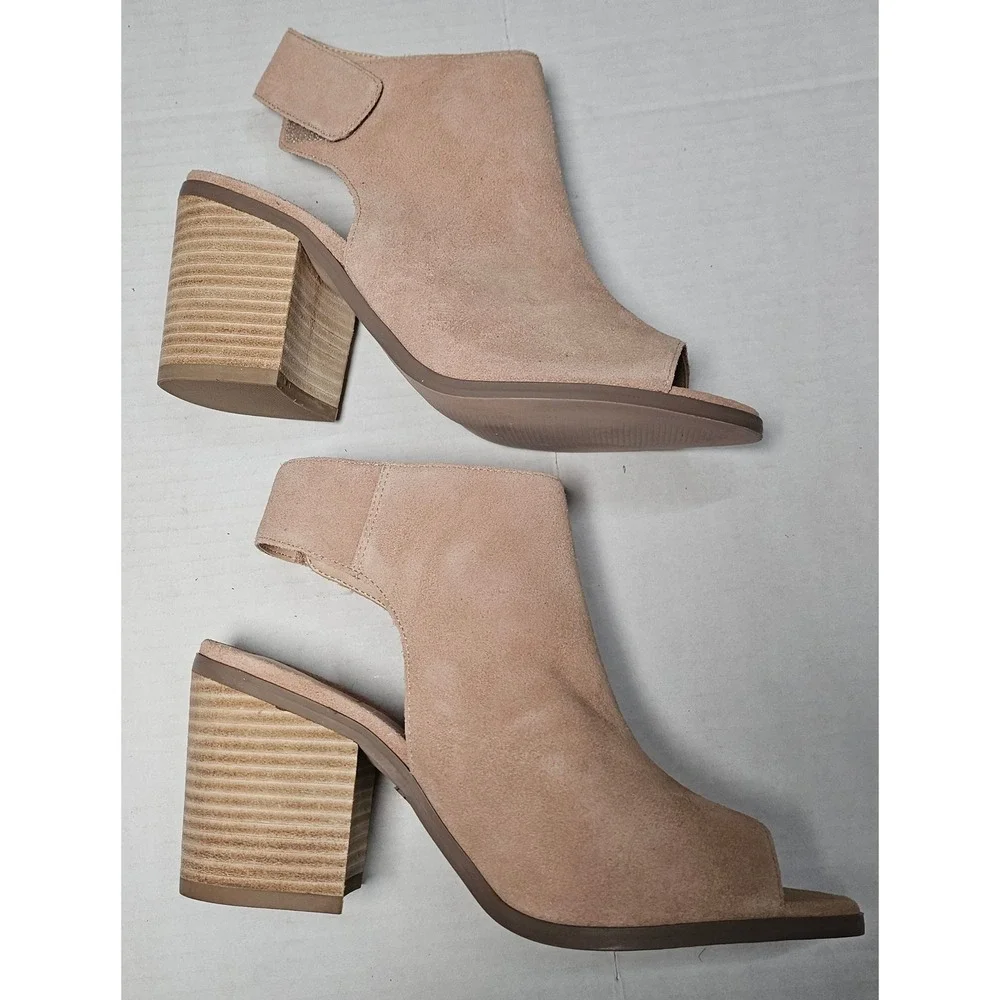Sole Society Jagger Block Heel Peep Toe Booties Caramel Suede Women's Size 6.5‎
